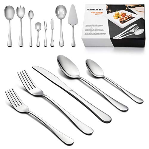 Product Cover Silverware Set with Serving Pieces, LIANYU 48-Piece Flatware Set Service for 8, Stainless Steel Cutlery Eating Utensils, Mirror Finish, Dishwasher Safe