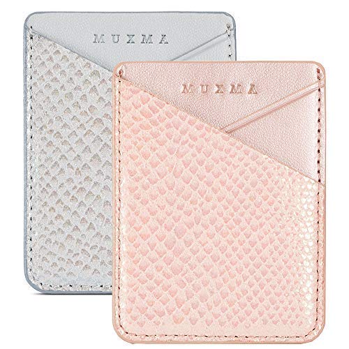 Product Cover Cell Phone Card Holder, Stick on Wallet for Back of Phone, 3M Adhesive Ultra Slim Phone Pocket ID Credit Card Holder Sleeves Pouch Compatible iPhone, Samsung Galaxy, All Smartphones (Grey/Pink)