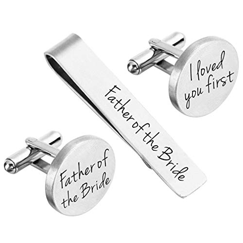 Product Cover ZUNON Father of The Bride Cufflinks Wedding Engraved Father of The Bride Gifts Tie Clip Tack Bar (Father of The Bride)