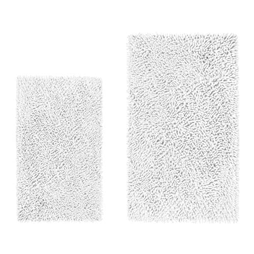 Product Cover LuxUrux Bathroom Rug Set-Extra-Soft Plush Bath mat Shower Bathroom Rugs,1'' Chenille Microfiber Material, Super Absorbent (Rectangular Set, White)