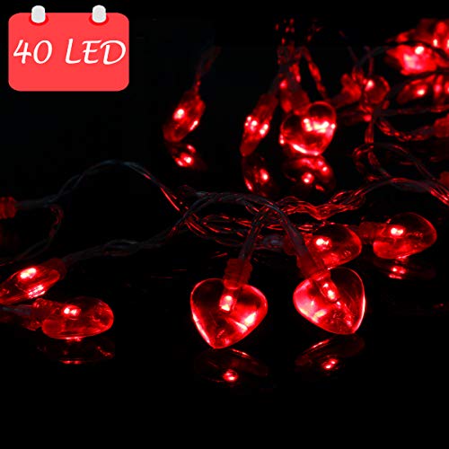 Product Cover 14.5ft 40LED Valentines Day Decorations String Lights, Heart Shape Valentines Day Decor for Indoor Outdoor Home Room Party Wedding Hanging