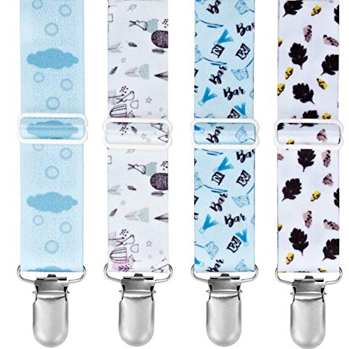 Product Cover Pacifier Clip (4 Pack) - COZILIFE Premium Quality Pacifier Holder with Length Adjustable Belt, Universal Fit for Baby Pacifiers, Stylish Printing Suits for Boys and Girls, Kraft Box Package.