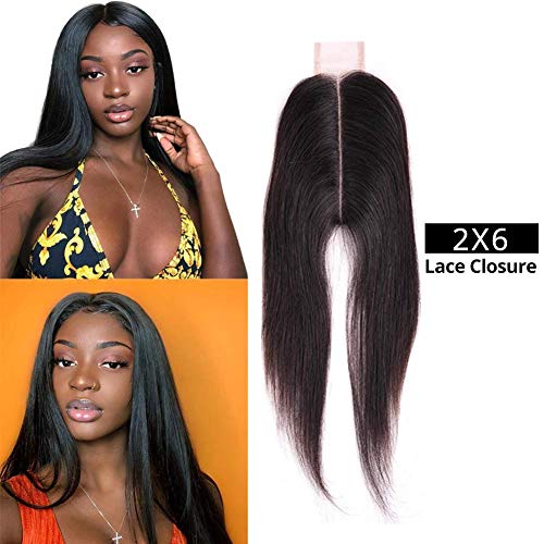 Product Cover brazilian straight hair middle part 2x6 lace closure 130% pre plucked lace front brazilian remy hair unprocessed sew in hair weave Wet And Wavy Virgin Brazilian Hair With Closure 1b（10 closure）