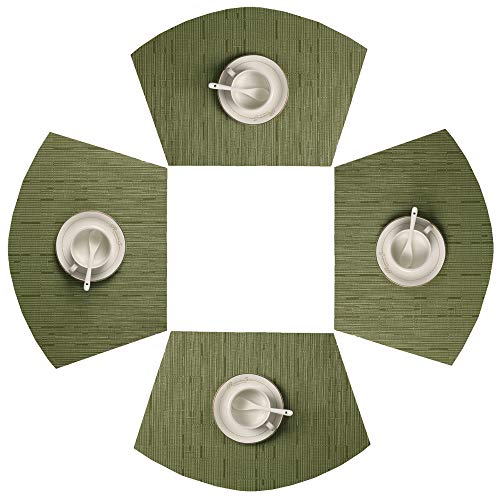 Product Cover SHACOS Round Table Placemats Set of 4 Wedge Placemats Heat Resistant Round Table Mats Wipe Clean (4, Green)