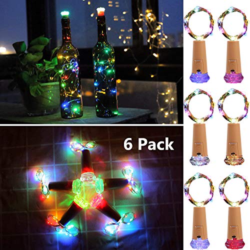 Product Cover KZOBYD Wine Bottle Lights with Cork 6 Pack Fairy Battery Operated Mini Lights Diamond Shaped LED Cork Lights for Wine Bottles DIY Party Decor Christmas Halloween Wedding Festival (Multi Color)