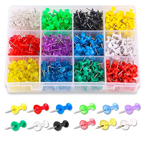 Product Cover Yalis Push Pins Color Thumb Tacks 600-Count Standard Pins Steel Point and Colored Plastic Head, 12 Assorted Colors