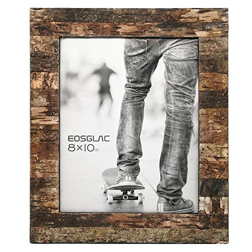 Product Cover Eosglac Rustic 8x10 Wooden Picture Frame, Handmade with Real Birch Bark, Easel Back, Natural