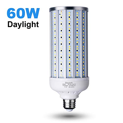 Product Cover 60 Watt LED Corn Light Bulb(500W Equivalent),5500 Lumen 6500K,Cool Daylight White LED Street and Area Light,E26/E27 Medium Base,for Outdoor Indoor Garage Factory Warehouse High Bay Barn and More