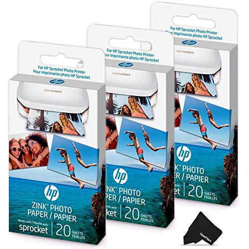 Product Cover HeroFiber 3 Pack HP Sprocket Photo Paper, 60 Sticky-Backed Sheets Total, Exclusively for HP Sprocket Portable Photo Printer, (2x3 inch) + Herofiber Microfiber Cloth