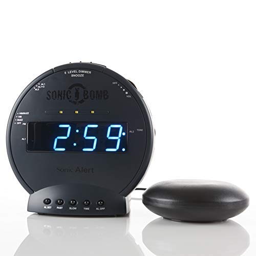 Product Cover Dual Alarm Clock, Extra Loud Alarm Clock with Bed Shaker, Vibrating Alarm Clock for Heavy Sleepers, Full Range Dimmer, Battery Backup - Black