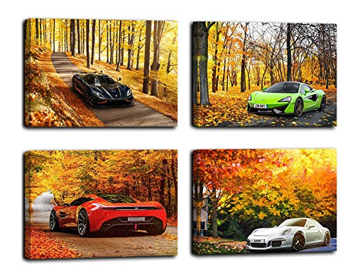 Product Cover Maectpo Wall Art for Bedroom giclee Canvas Prints with Black Frame (12x16inchx4, Sport car Wall Decor)