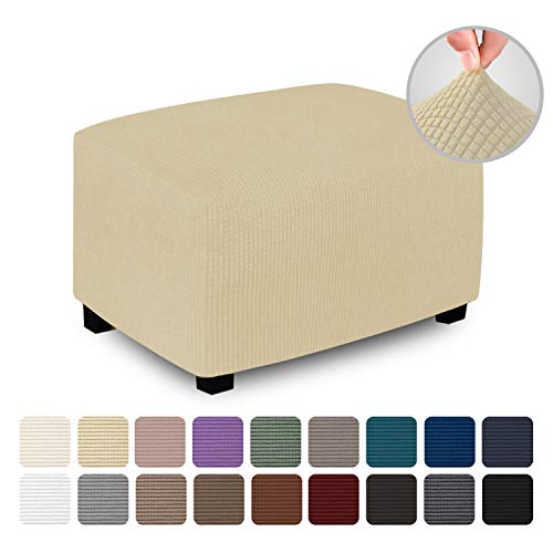 Product Cover Easy-Going Stretch Ottoman Cover Folding Storage Stool Furniture Protector Soft Rectangle slipcover with Elastic Bottom(Ottoman Large,Beige)