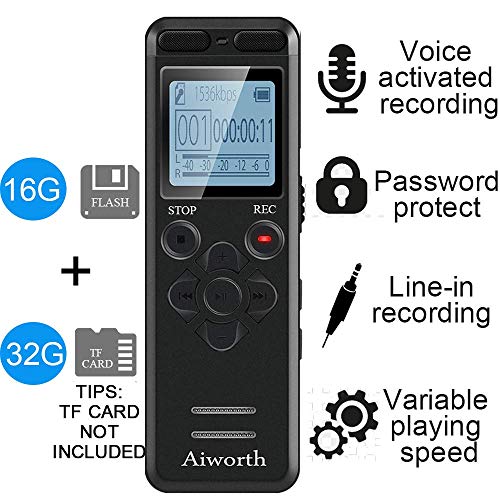 Product Cover 16GB Digital Voice Activated Recorder for Lectures - aiworth 1160 Hours Sound Audio Recorder Dictaphone Voice Activated Recorder Recording Device with Playback,MP3 Player,Password,Variable Speed