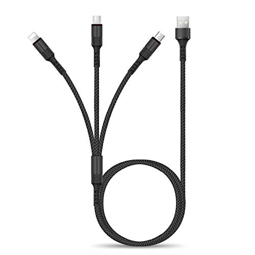 Product Cover CHAFON Multi Charging Cable Nylon Braided 3 in 1 USB Charge Cord Adapter Connector with Micro USB/Type C Connectors Compatible with Cell Phones,Camera,Tablets,Amazon fire and More(4FT/Black)