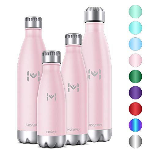 Product Cover HOMPO Stainless Steel Water Bottle - 17oz/ 500ml BPA Free Vacuum Insulated Metal Reusable Water Bottle, Double Walled Keeps Hot & Cold Leak Proof Drinks Bottle for Kids, Sports, Gym(Pink)