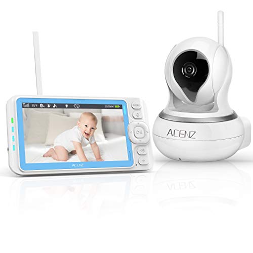 Product Cover Acenz Video Baby Monitor with 5 Inches Display, 720P HD Resolution, Remote Pan & Tilt & Zoom, No Glow Night Vision, Two-Way Talk, Sound & Temperature Alert, 3000mAh Lithium Battery