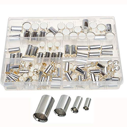 Product Cover Terrans 150pcs 4Types(AWG 4,2,1,2/0) Wire Silver Plated Copper Crimp Connector Non Insulated Cable Housing Ferrule Pin Cord End Terminal Assortment Kit