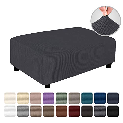 Product Cover Easy-Going Stretch Ottoman Cover Folding Storage Stool Furniture Protector Soft Rectangle slipcover with Elastic Bottom(Ottoman XX-Large,Dark Gray)