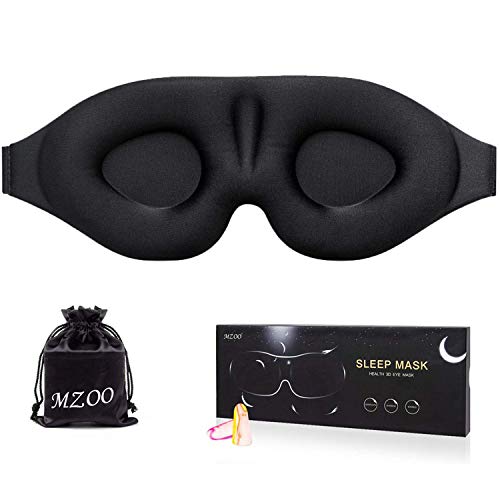 Product Cover MZOO Sleep Eye Mask for Men Women, 3D Contoured Cup Sleeping Mask & Blindfold with Ear Plug, Concave Molded Night Sleep Mask, Block Out Light, Soft Comfort Eye Shade Cover for Travel Yoga Nap, Black