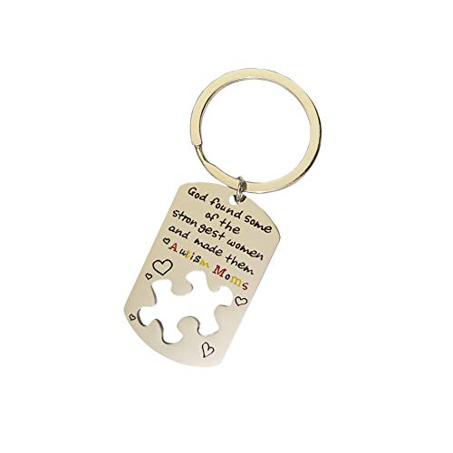 Product Cover Autism Mom Keychain, Autism Awareness Products Keychain Toys Charm Puzzle Piece Autism Jewelry for Mother Birthday Christmas Gifts