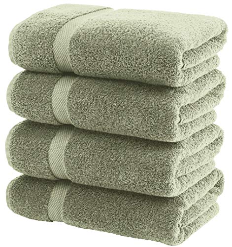 Product Cover White Classic Luxury Bath Towels Large - Cotton Hotel spa Bathroom Towel | 27x54 | 4 Pack | Green