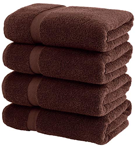Product Cover White Classic Luxury Bath Towels Large - Cotton Hotel spa Bathroom Towel | 27x54 | 4 Pack | Brown