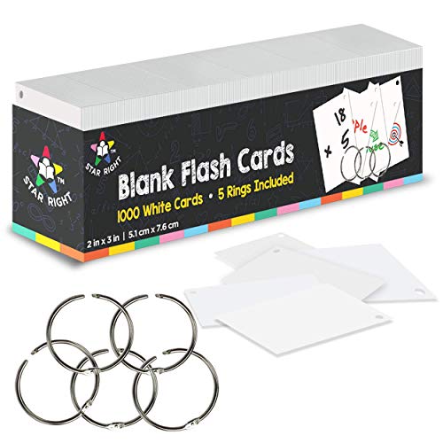 Product Cover Star Right Blank Flash Cards - 5 Rings, 1000 Index Cards, 2x3 - for School Supplies, Note Cards, Learning, Memory, Recipe Cards & More