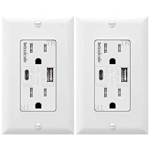 Product Cover TOPGREENER 5.8A Ultra High Speed USB Type-C/A Combo Outlet, 15A Tamper-Resistant Receptacle, Compatible with iPhone 11 Pro/11/XS/MAX/XR/X, Samsung Note S9/S8/S7 & more, TU21558AC-2PCS, White 2 Pack