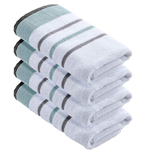 Product Cover 100% Turkish Cotton, Striped Hand Towel Set (16 x 30 inches) Oversized Decorative Luxury Hand Towels. Noelle Collection (Set of 4, Eucalyptus/Grey)