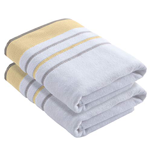 Product Cover Great Bay Home 2-Pack Luxury Hotel/Spa 100% Turkish Cotton Striped Bath Towels, 500 GSM. Includes 2 Bath Towels. Noelle Collection Brand. (Bath Towels, Gold/Grey)