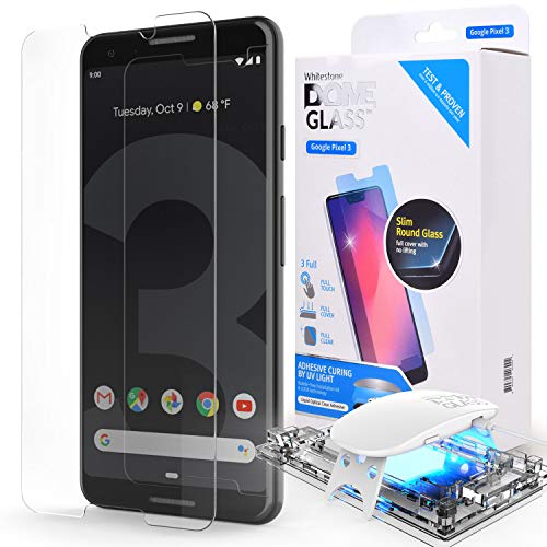 Product Cover Dome Glass Google Pixel 3 Screen Protector Tempered Glass Shield, [Liquid Dispersion Tech] 2.5D Edge of Screen Coverage, Easy Install Kit and UV Light by Whitestone for Google Pixel 3 (2018)