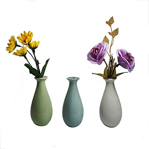 Product Cover Set of 3 Decorative Miniature Bud Vases,Ceramic Bottle，Ideal Gift for for Home Office, Decor, Table Vases, Bookcase Ornaments Bottles(Multi 3 Colors)