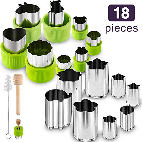 Product Cover Gimars 18 Pcs Large + Mini Fruit & Vegetable & Cookie Cutters Shapes Sets, Stainless Steel Small Cookie Stamp Mold, Sandwich Cutters for Kids Baking, Bento Box and Food Decoration Tools for Kitchen
