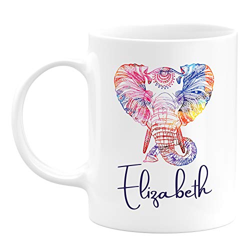 Product Cover Personalized Coffee Mug - Elephant Mug with Name - Gifts for Women, Gifts for Kids, Birthday Gifts, Christmas Gifts, Tazas Personalizadas, Monogram Novelty Mug, Great Gift Idea