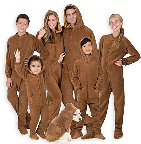 Product Cover Footed Pajamas - Family Matching Chocolate Brown Hoodie Onesies for Boys, Girls, Men, Women and Pets