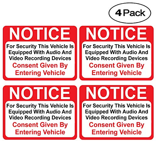 Product Cover (4 Pack) Notice Vehicle is Equipped with Audio and Video Recording Devices Consent by Entering Sticker - Self Adhesive 2½ X 3½