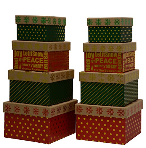 Product Cover Wrap N Roll Christmas Nested Gift Box Set of 8 Square Boxes in Assorted Colors with Lids, Hot Stamp for Gift Giving On Holiday and Party Favors