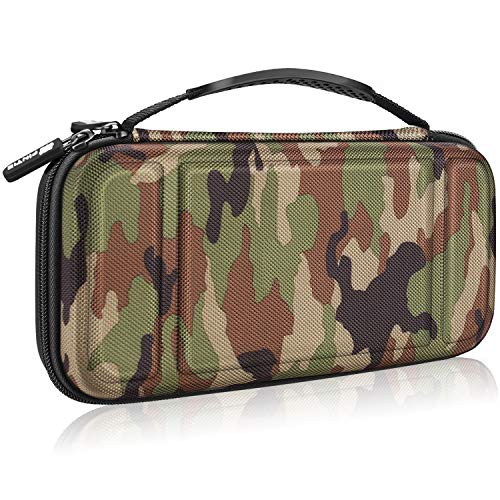 Product Cover Fintie Carry Case for Nintendo Switch - [Shockproof] Hard Shell Protective Cover Portable Travel Bag w/10 Game Card Slots, Inner Pocket for Nintendo Switch Console Joy-Con & Accessories, Camo Green