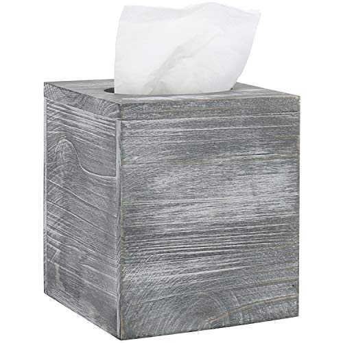 Product Cover MyGift Vintage Gray Wood Square Tissue Box Cover with Slide-Out Bottom Panel