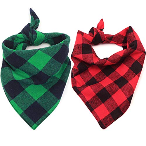 Product Cover Malier 2 Pack Dog Bandana Christmas Classic Plaid Pet Bandana Scarf Triangle Bibs Kerchief Set Pet Costume Accessories Decoration for Small Medium Large Dogs Cats Pets
