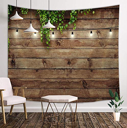 Product Cover KOTOM Vintage Wooden Board Tapestry, Green Leaves on Country Wood Rustic Barn Door Deocr, Wall Art Hanging Blankets Home Decor for Bedroom Living Room Dorm, 80X60 Inches