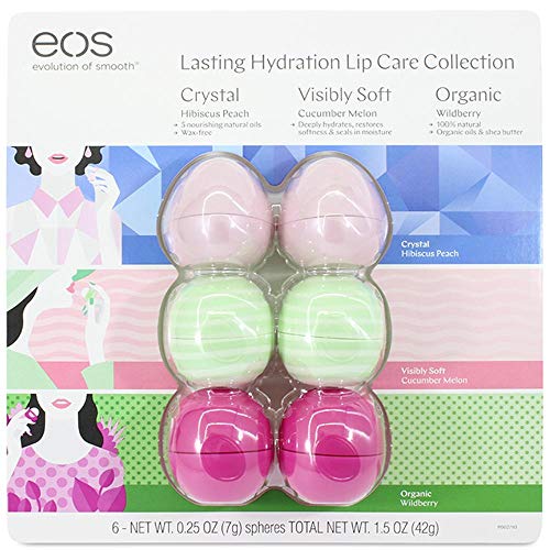 Product Cover EOS Evolution of Smooth Lip Balm ~ Lasting Hydration Lip Care Collection 6-Pack ~ 2 Hibiscus Peach, 2 Cucumber Melon, 2 Organic Wildberry