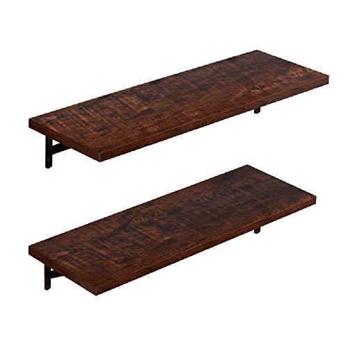 Product Cover AUXLEY Wall Mounted Floating Shelves Rustic Wood Wall Storage Shelves for Bathroom, Kitchen, Bedroom and Office, L23.6 x W7.9, Walnut Brown, Set of 2 Brackets