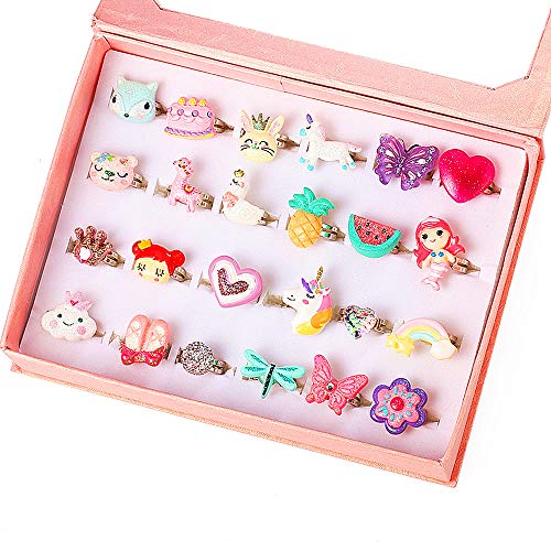 Product Cover PinkSheep Little Girl Jewel Rings in Box, Adjustable, No Duplication, Girl Pretend Play and Dress Up Rings (24 Bling Ring)