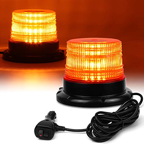 Product Cover LED Strobe Light, 12V-24V Amber 40 LED Warning Safety Flashing Beacon Lights with Magnetic and 16 ft Straight Cord for Vehicle Forklift Truck Tractor Golf Carts UTV Car Bus