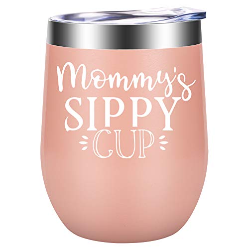 Product Cover Valentines Day Gifts for Mom - Mom Gifts form Daughter, Son - Funny Mom Birthday Gifts for Mother, New Mom, Pregnant Mom, Her - Gifts for Wife - Mommy's Sippy Cup - Best Mom Mug - LEADO Wine Tumbler