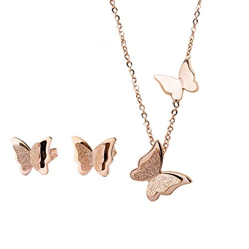 Product Cover BAFOME 18k Rose Gold Butterfly Stud Earrings Necklace Ring Set for Women