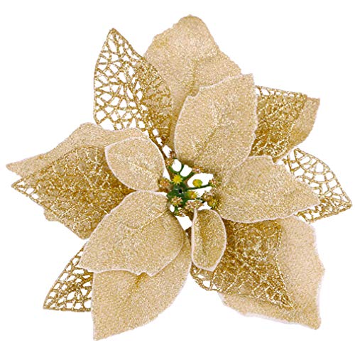 Product Cover MSOLA (Pack of 12 Christmas Tree Flower Glitter Poinsettia Ornaments Decorations (Gold)