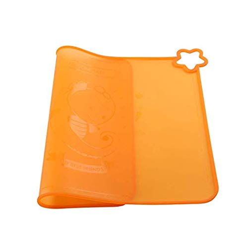 Product Cover Silicone Baby Placemats for Children Kids Toddlers, Cute Stone Baby Placemats Travel with Raised Edge, Waterproof, Portable, Easy to Clean, Dishwasher Safe, BPA Free, Orange