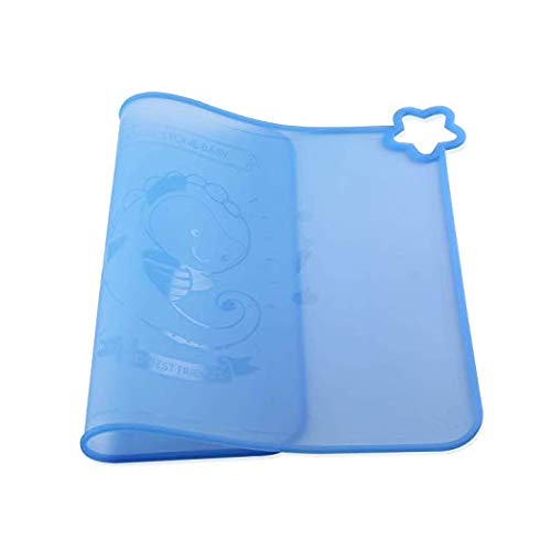 Product Cover Silicone Baby Placemats for Children Kids Toddlers, Cute Stone Baby Placemats Travel with Raised Edge, Silicone Surface, Waterproof, Portable, Easy to Clean, Dishwasher Safe, BPA Free, Blue